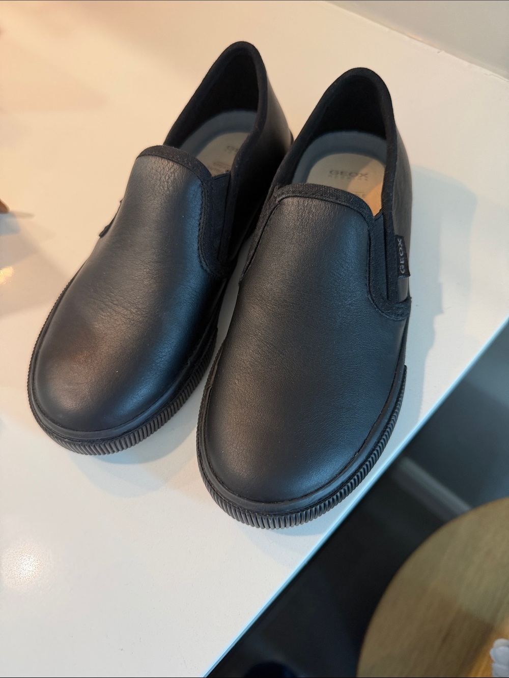 Geox Black Leather Slip-On Casual Sneakers